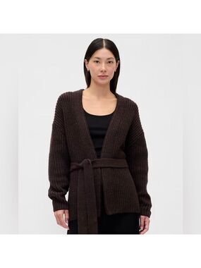 Gap Cotton-Blend Wrap Chocolate Brown Oversized Chunky Knit Cardigan Sweater NWT
